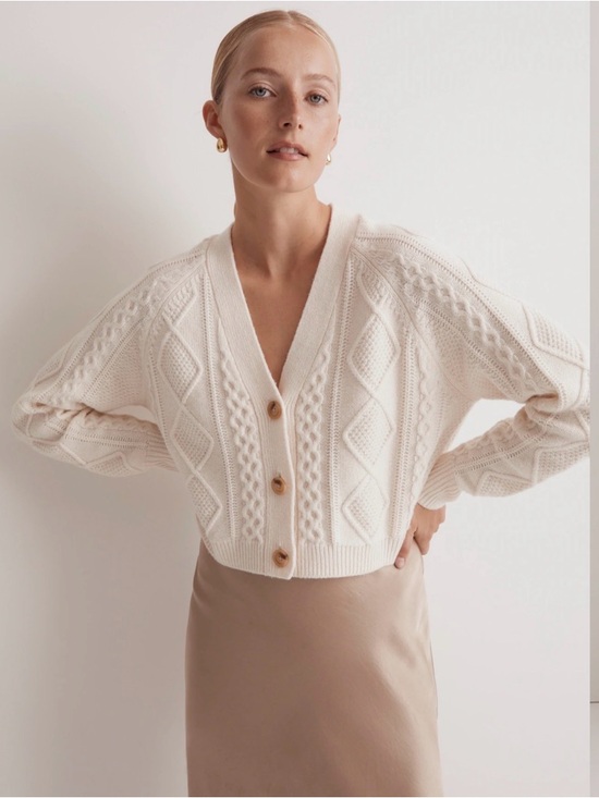 Madewell Sweaters - Madewell Cream Cable-Knit Cropped V-Neck Cardigan